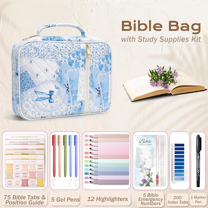 XKDOUS Bible Cover Case for Women Bible Bag Journaling Kit w/Study Supplies