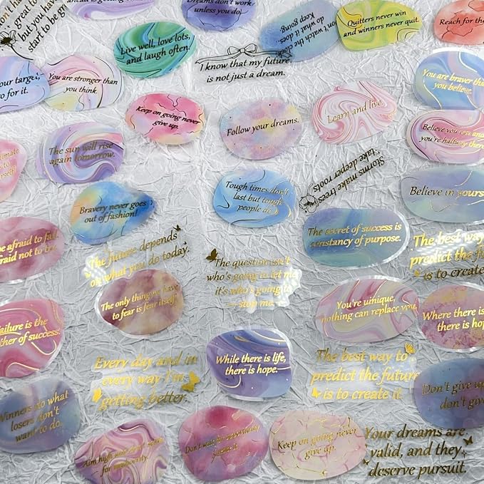 50PCS Gold Motivational Stickers, Clear Positive Quote Stickers
