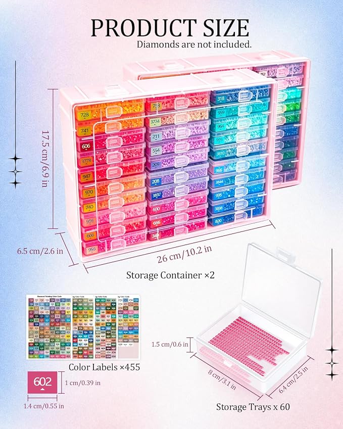 Diamond Art Trays with Lids, 60PCS Diamond Painting Storage, Pink | 60PCS Diamond Painting Trays with Lids, Diamond Painting Accessories for Diamond Art Beads, Pink Plastic Box (2 Packs)