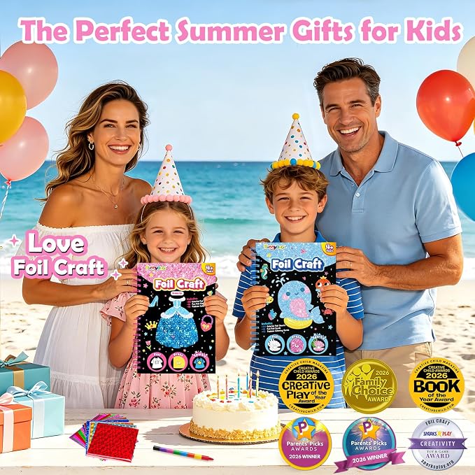 FUNNYB&G Foil Art Craft Kit for Kids, Sparkly Birthday Gift Toy for Girls | No Mess, Kids Ages 4-10 Create Sparkling Artwork, A Creative Gift for Birthdays, Holidays, Travel Activities,Screen-Free Fun