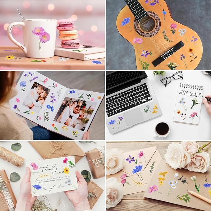 Transparent Pressed Flower Stickers 320 PCS-Dried Resin Leaves- Floral Decorative Scrapbook for Supplies Art Craft Journal Planner Bottles Phone Cases Laptops Decors