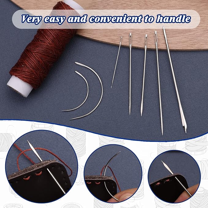 Ftyiwu Waxed Thread Upholstery Needle and Thread 32 Yards Leather Sewing