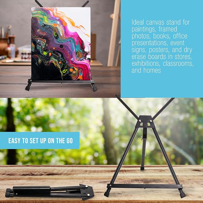 U.S. Art Supply Tabletop Easel for Painting - 15" to 21", Black | Black, Aluminum Tripod, Portable Art Easel Stand for Sign Display, Painting Canvas, and Whiteboard