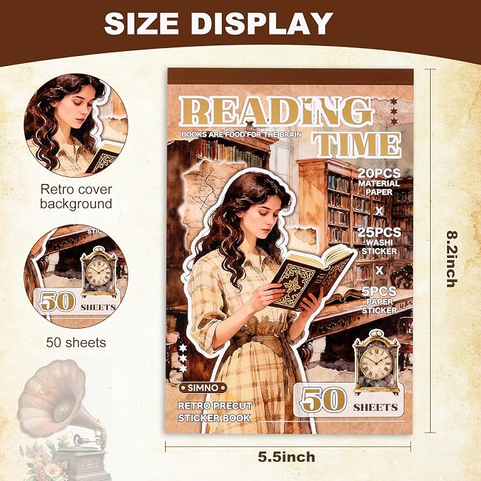 Reading Scrapbooking Stickers 400 Pre-Cut Washi Stickers & 20 Scrapbook Papers Vintage Sticker journaling Supplies People Sticker Books for journaling