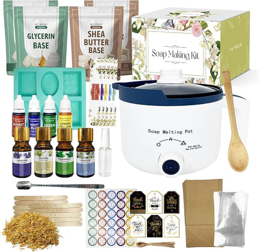 PIUH Soap Making Kit with Soap Melter for Adults Begineer | 2lbs Soap Base, Silicone Molds & Scraper, Calendula,4 Fragrance Oils & Dyes for Soap Making,Soap Making Supplies Kits
