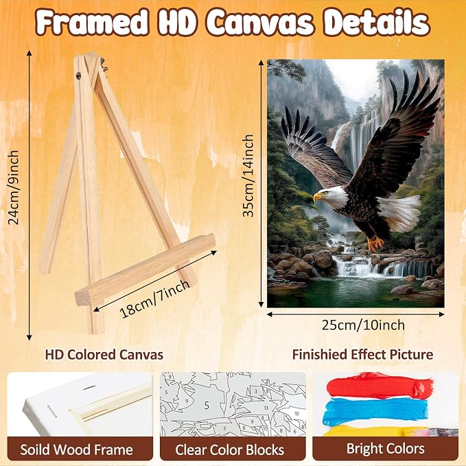 MAXBYE Eagel Framed Paint by Numbers Kits for Adults with Wooden Easel, Easy DIY Adult Paint by Number Kits on Canvas, Paintings Kit for Beginners Gift Home Wall Garden Decor 10×14 Inch