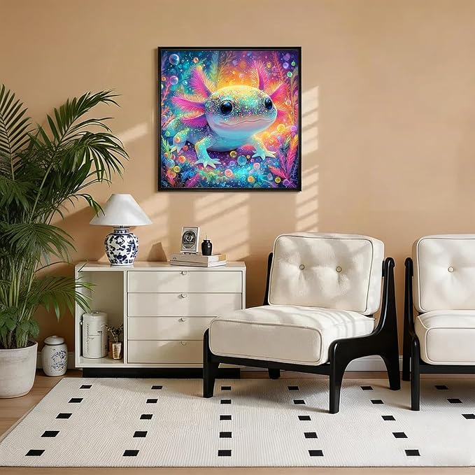 5D Colorful Glittering Axolotl Diamond Art kits for Adults Beginners | Cute Animals Diamond Painting Kit DIY Full Round Drill Paint by Diamonds Dot Gem Art for Adult, Home Wall Decor 13.7x13.7Inch
