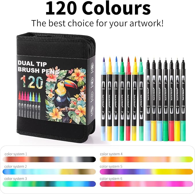 120 Colors Dual Tip Watercolor Markers Pens for School Supplies-Brush&Fine | Coloring Markers No Bleeding for Adult Coloring Books Calligraphy Card Making Sketching Journaling Note Taking Planner Travel