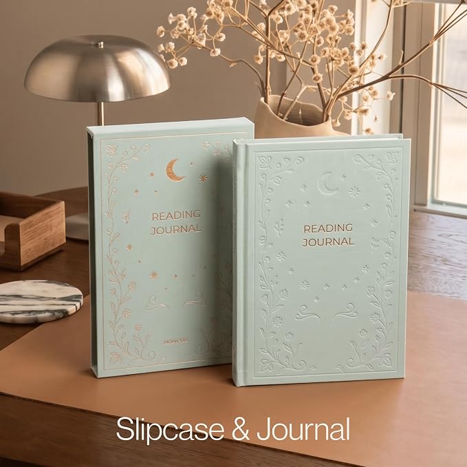 Reading Journal for Book Lovers – Book Accessories Linen Hardcover Book Journal with Slipcase, Reading Log & Review Pages (67 Books), Fantasy Aesthetic Cover, Sticker Sheets Included, Book Tracker Gift for Readers (Sage Green)
