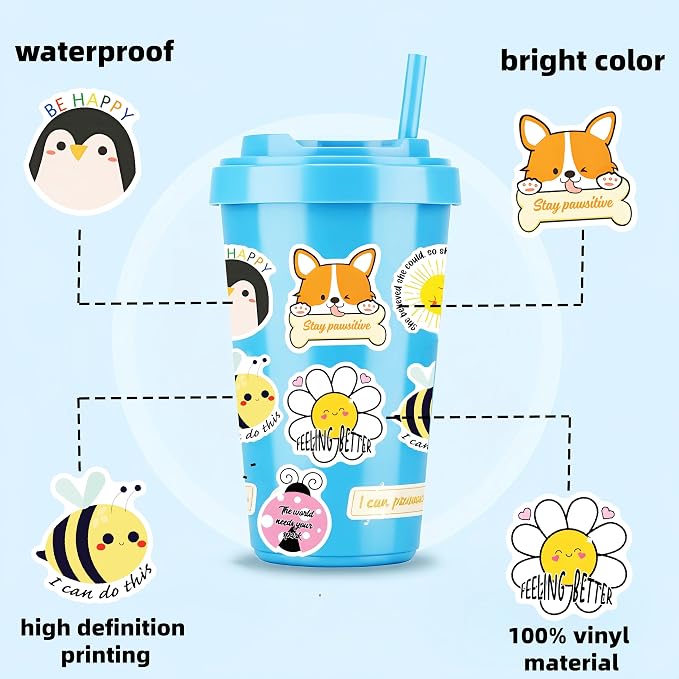 300PCS Cute Inspirational Stickers for Water Bottles, Motivational Stickers for Adults, Teens, Teachers, Vinyl Waterproof Laptop Sticker for Journaling Scrapbooking Vision Board Supplies
