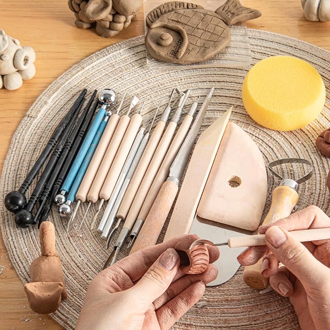 23PCS Clay Tools Sculpting, Ceramic & Pottery Modeling Tool, Ceramics Tools Set, Polymer Tools Kit, Air Dry Clay Tools for Carving, Molding, Pottery Wheel, Crafting Supplies, Pros, Beginners, Adults