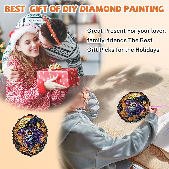Bowetile Stained Glass Witch Diamond Art Hanging Kits for Adults, Gothic Diamond Art Suncatchers Halloween, 5D Special Shape Diamond Painting Pendant Window Ornament Gift for Home Wall Decor
