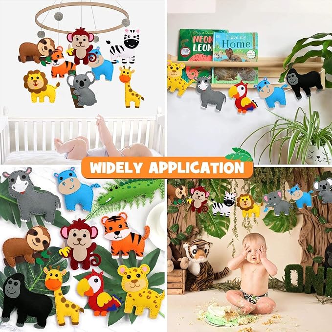 CiyvoLyeen Kids Sewing Kit Crafts – DIY Safari Jungle Animals Felt Plush Ornaments Sewing Set for Girls & Boys Ages 7–12, Beginner Craft Kit Set of 14