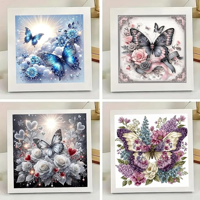 mrpwnle 4 Pack Diamond Art Kits for Adults, Butterfly Diamond Painting Kits