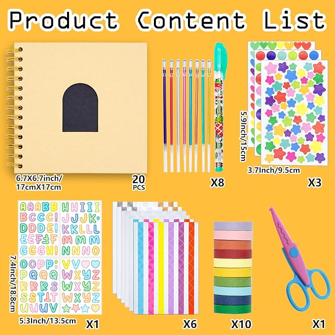 Kid Scrapbook DIY Photo Album Hard Cover Scrapbook Kit for Kids Instant Camera Print Paper with DIY Accessories (Brown)
