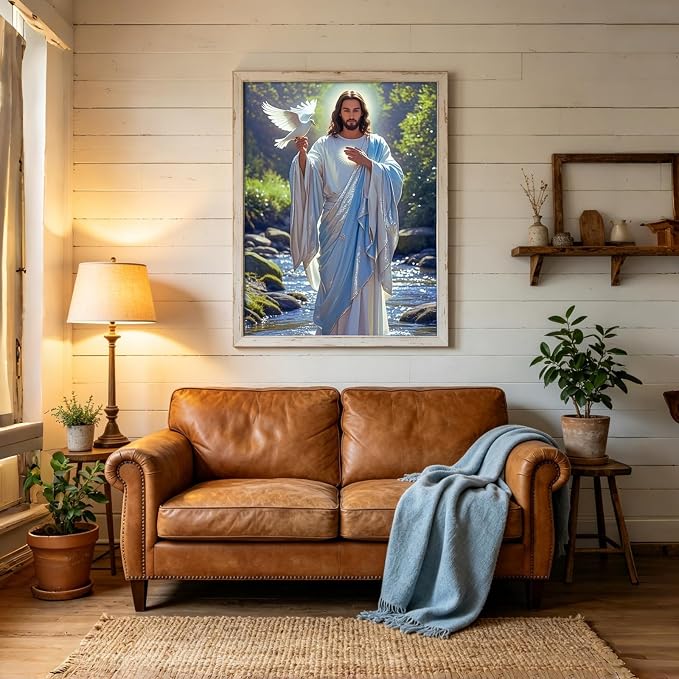 CHWGLFGG 5D Jesus Diamond Art Kits for Adults Beginners 12x16 Inch | Christ with Peace Dove Diamond Painting Kit, DIY Full Round Drill Paint by Diamonds Dot Gem Art for Adult, Home Wall Decor