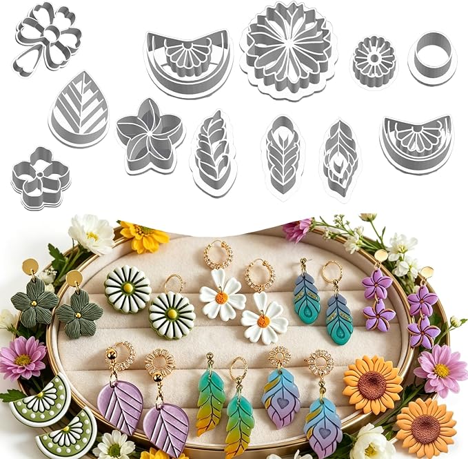 13 Pcs Floral & Leaf Polymer Clay Cutters Set - Daisy, Sunflower & Leaf Imprint Cutters for Polymer Clay Jewelry Making, Fit Summer & Valentine's Day Gift for Friends, Sisters & Wives