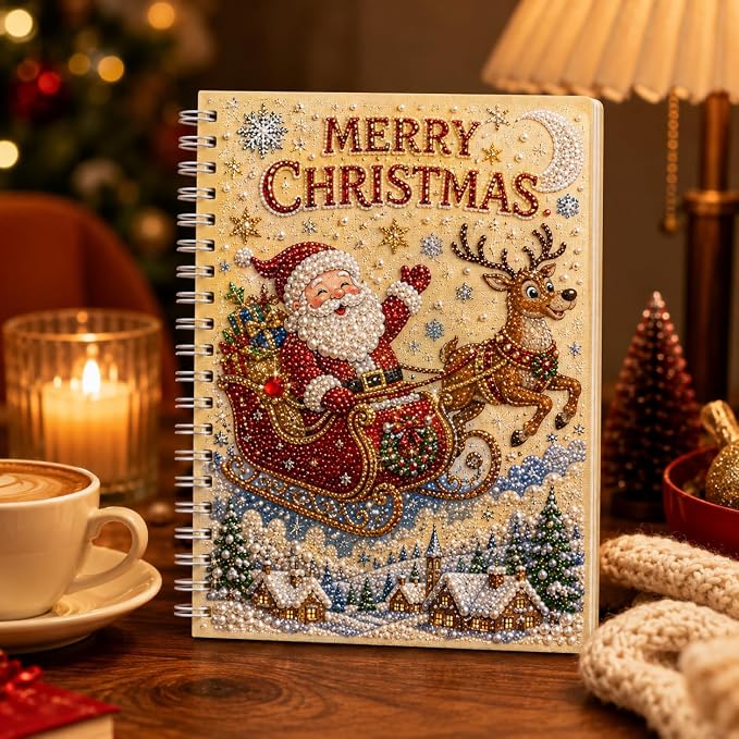 100 Pages DIY Christmas Pearl Diamond Art Painting Notebook，Style E