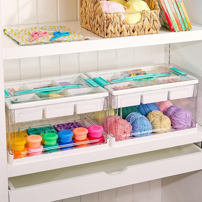 Vtopmart 24 QT Clear Plastic Craft Storage Box with Tray & Dividers, 2 Pack | Art Supply Organizer for Coloring Books, Craft Supplies, Modeling Clay, Molds, Easy Access