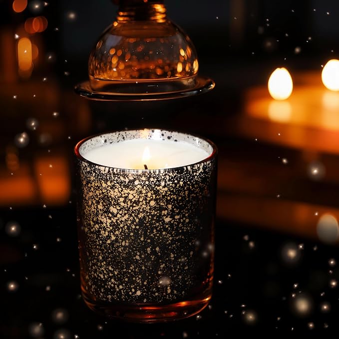 SHOWIN Thick Candle Jars for Making Candles 12 Pcs, 7 OZ Empty Jars with Wood Lids for Candle Making, Sample Container, Gold