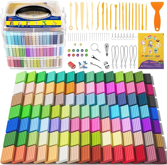 Aestd-ST Polymer Clay 102 Colors, Oven Bake Modeling Clay for Kids | Easy to Shape, Non-Sticky, Colorful, Portable Storage Box, 20 Sculpting Tools, Accessories, DIY Starter Kit for Kids & Adults