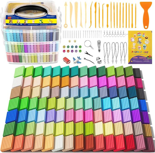 Aestd-ST Polymer Clay 102 Colors, Oven Bake Modeling Clay for Kids | Easy to Shape, Non-Sticky, Colorful, Portable Storage Box, 20 Sculpting Tools, Accessories, DIY Starter Kit for Kids & Adults