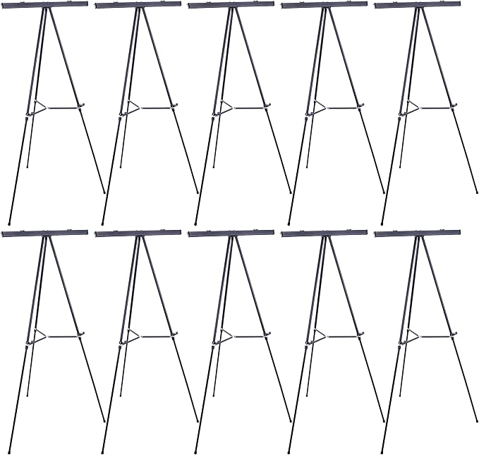 U.S. Art Supply 66" High Boardroom Black Aluminum Flip Chart Easel, 10-Pack
