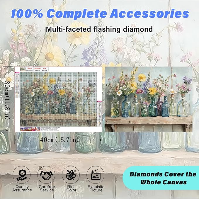Rustic Country Flowers Diamond Art Kits for Adults,Diamond Painting Decor