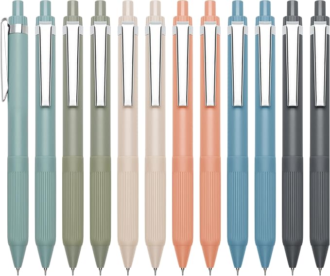 Linbsunne Gel Pens, 0.5mm Black Ink Pens Quick Dry, Metal clip-12 pcs