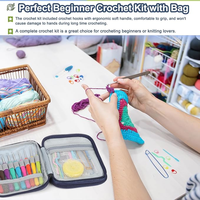 Katech 85-Piece Crochet Hooks Set, Crochet Hook Kit with Storage Case, Ergonomic Knitting Needles Weave Yarn Kits DIY Hand Knitting Craft Art Tool for Beginners and Experienced Crochet Lovers | 85 Pcs Metal Crochet Needles and Complete Crochet Kits for...