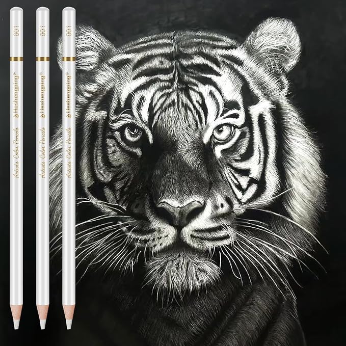 White Color Pencils, Professional 6 Pack Draw Pencil for Sketching, White Sketch Pencils for Sketching, Shading, Blending, Chalk for Beginners & Artists, Art Supplies for Drawing and Highlighting