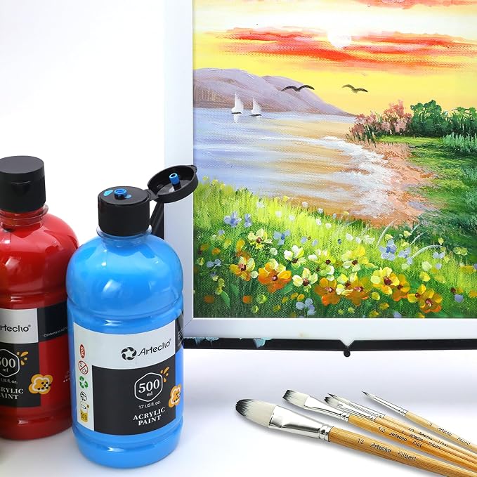 Artecho 12 Colors Acrylic Paint Set 500ml / 17oz Large Bottle