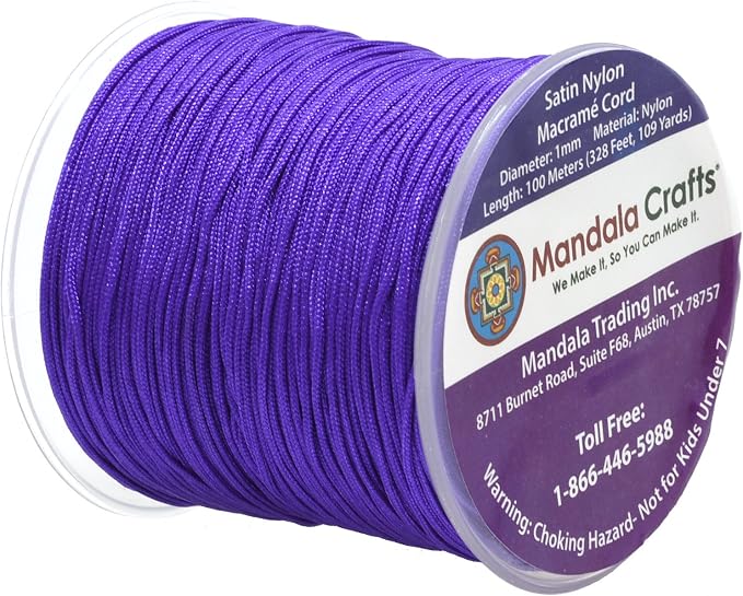 Mandala Crafts 1mm Purple Rattail Nylon Satin Cord for Jewelry Making