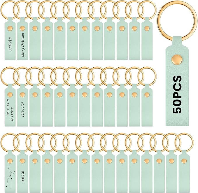 Wavyknot 50 Pcs Leather Keychain Blanks, 3.7 x 0.7 Inches, Light Green