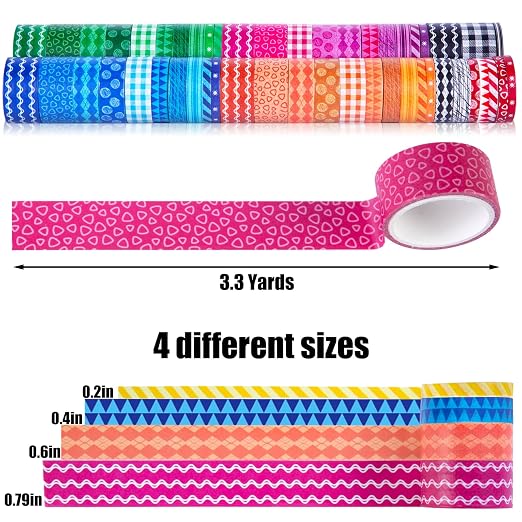 Shindel 50 Rolls Washi Tape Set, 50 Rolls Craft Tapes Decorative Tape | 4 Different Size, Adhesive Masking Tape for Scrapbooking Supplies DIY Crafts Journals