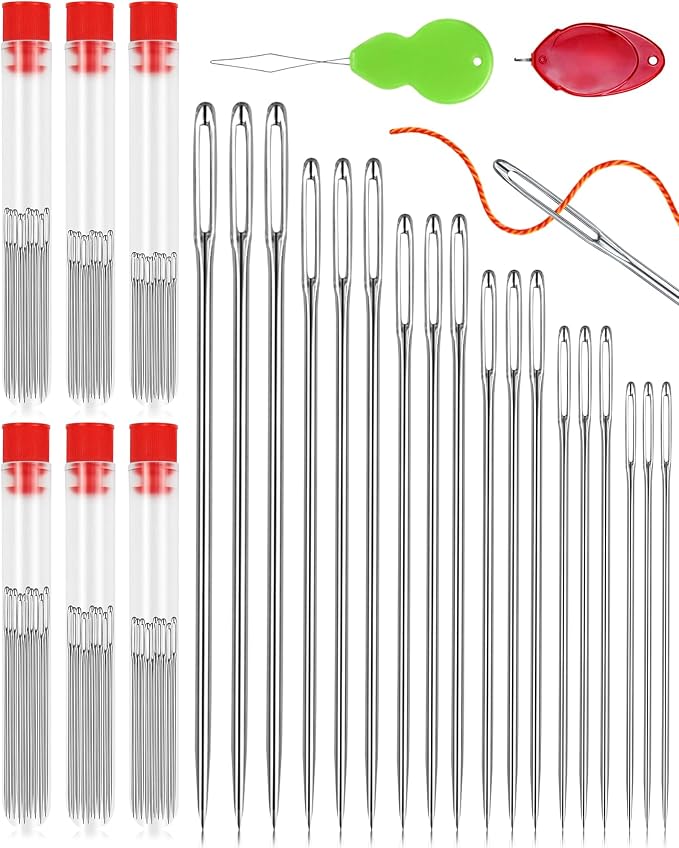 FIVEIZERO Large Eye Needles for Hand Sewing, 60 Pack, Assorted Sizes, Sewing Needles, Needles, Needles for Sewing, Embroidery Needles for Hand Sewing, Sliver