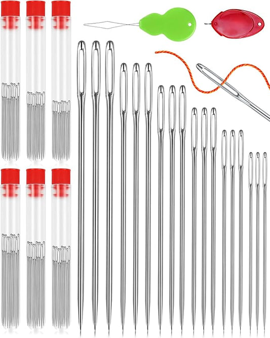 FIVEIZERO Large Eye Needles for Hand Sewing, 60 Pack, Assorted Sizes, Sewing Needles, Needles, Needles for Sewing, Embroidery Needles for Hand Sewing, Sliver