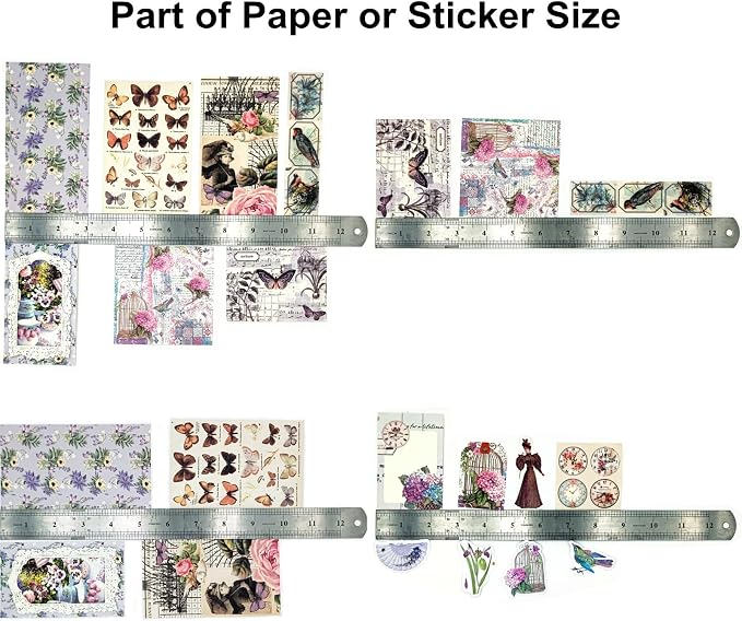 Esweny 200PCS Vintage Scrapbooking Supplies Pack, Aesthetic Scrapbook Sticker Paper Art Journaling Kit for Junk Journals,Planner,Cottagecore Decor Gifts (Purple Series)