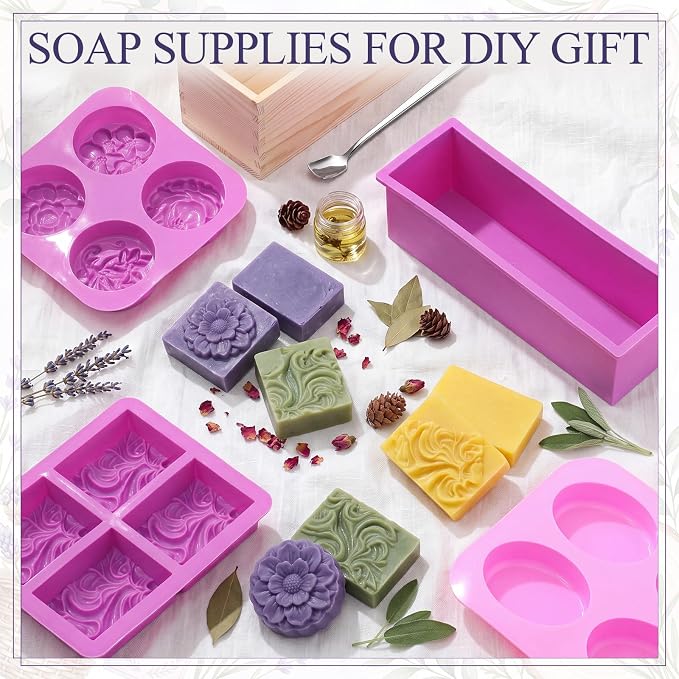 Honeydak Soap Making Kit Complete, 2kg Soap Base, 8 Liquid Dyes, 8 Fragrance Oils, Wooden Cutter Box, 3 Silicone Molds, Stainless Steel Cutters, Packaging Supplies for Beginners & DIY Gift