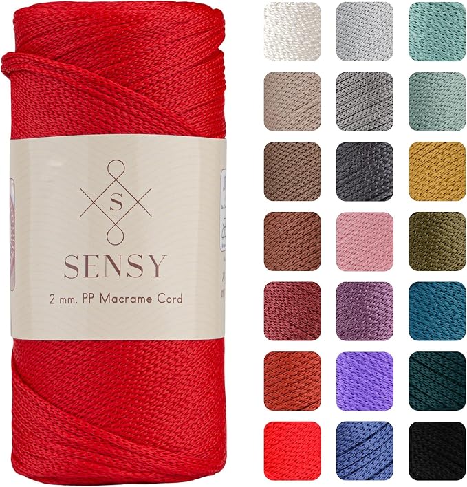 Sensy Premium 2mm 251 Yards Polyester Rope 100% Polypropylene Cord Macrame Cord 2mm Crochet Bag Cord Macrame Rope Crochet Thread Gift for Knitter (Red)
