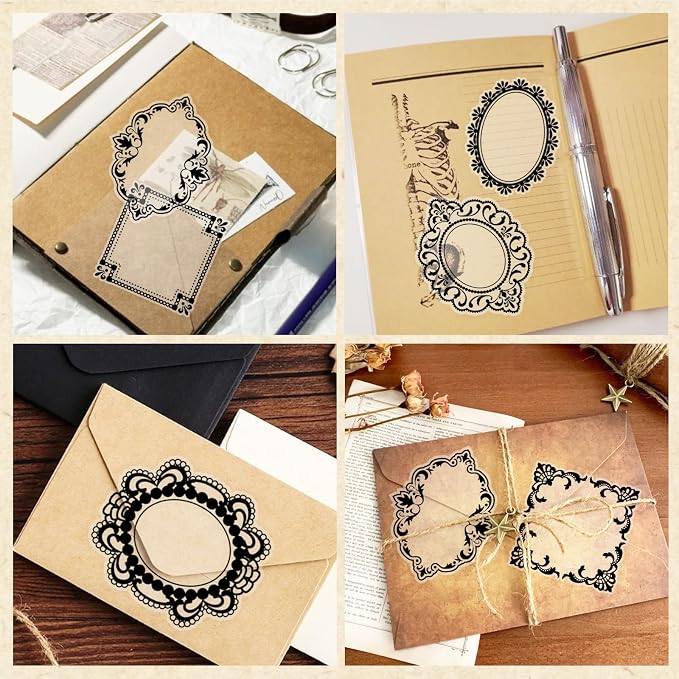 PRSTINCOL 120 PCs Lace Scrapbook Stickers,Waterproof Cutout Transparent Sticker PET Transparent Lace Stickers for Scrapbooking DIY Decoration Making Notebook Frame Album Handmade(Black)