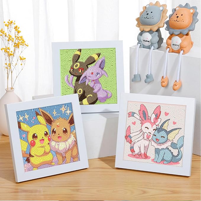 LWZAYS 4 Pack 5D Anime Diamond Painting Kits for Kids, Gem Crafts for Kids | DIY Crafts Diamond Art Kit for Kids,Full Round Drill Big Gem Art for Kid,Home Wall Decoration 6X6 inch