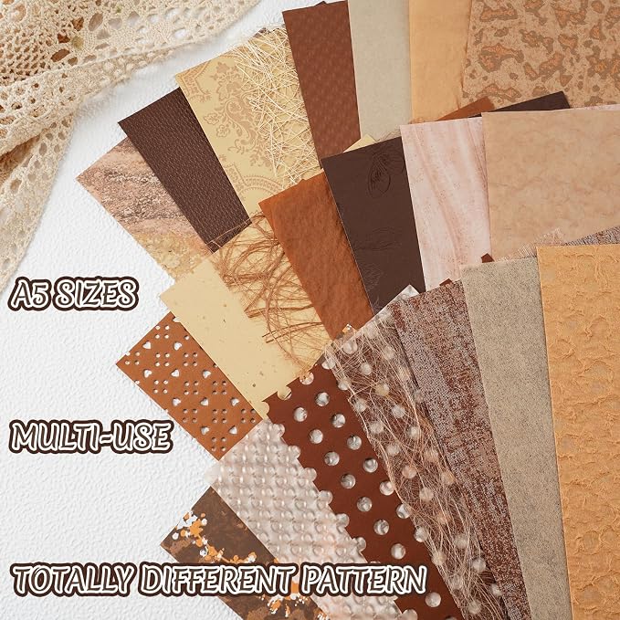 50 Sheets Brown Textured Scrapbook Paper Assorted Set