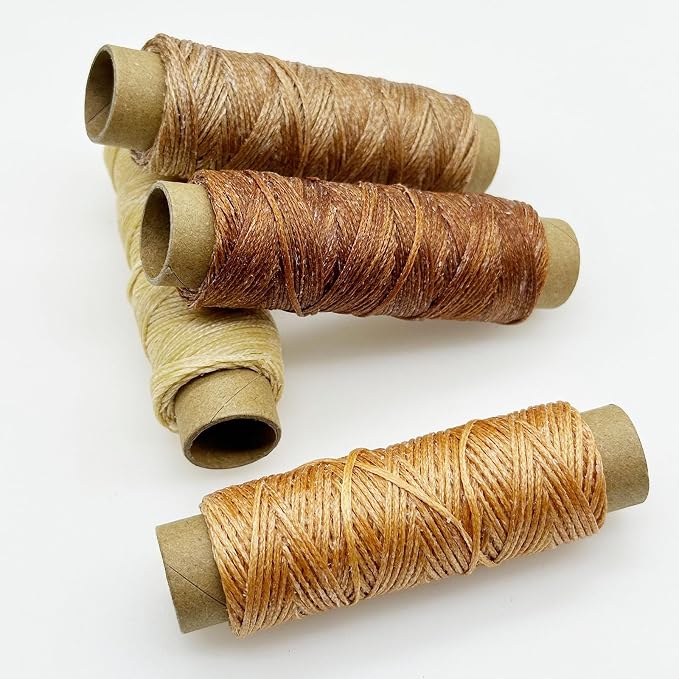 4 PCS Leather Sewing Waxed Thread, Each of 33 Yards 150D Sewing Thread Cord for Leather Craft DIY Supplies, Shoes Repairing, Light Brown, Natural Color, Dark Khaki and Coffee Color