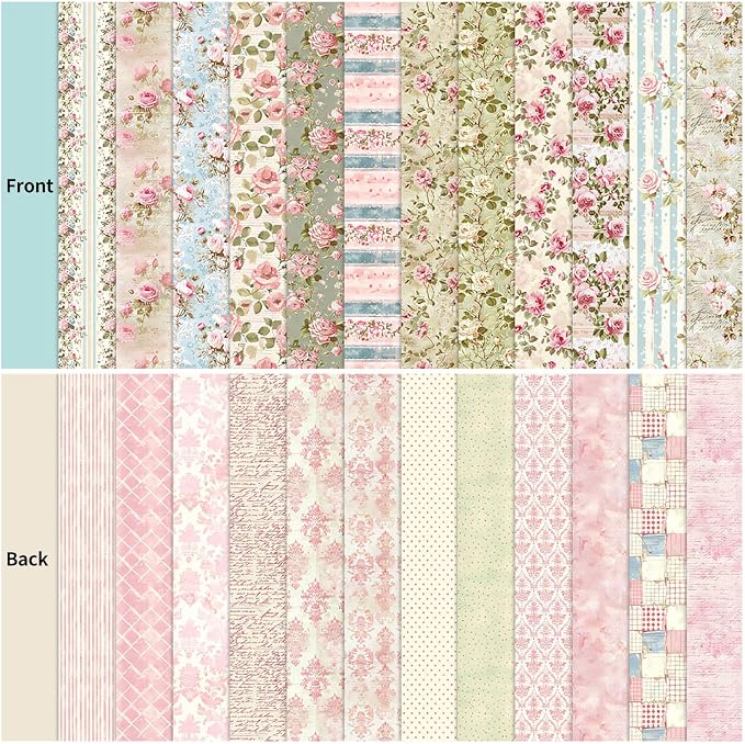 12×12 Boho Scrapbook Paper Vintage Flower Pattern Paper Pad,24 Sheets Double-Sided Bobo Floral Scrapbooking CardStock Papers Pad for Holiday Cardmaking DIY Journaling.