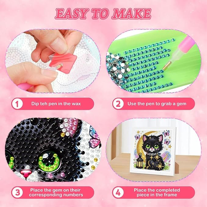 cviokrdu 4 PCS Diamond Art Kits for Kids, Animals Diamond Art for Kids Ages 4 8 12, Cute Turtles Cats Dogs Axolotl Gem Art Kit Crafts Beginners for Gift Home Wall Decor (6x6inch)