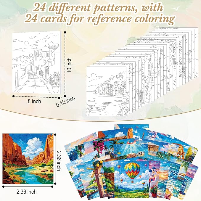 Sherr 24 Pcs Pre Drawn Canvas for Adult, Beach,Scenery, 8 x 10 Inch