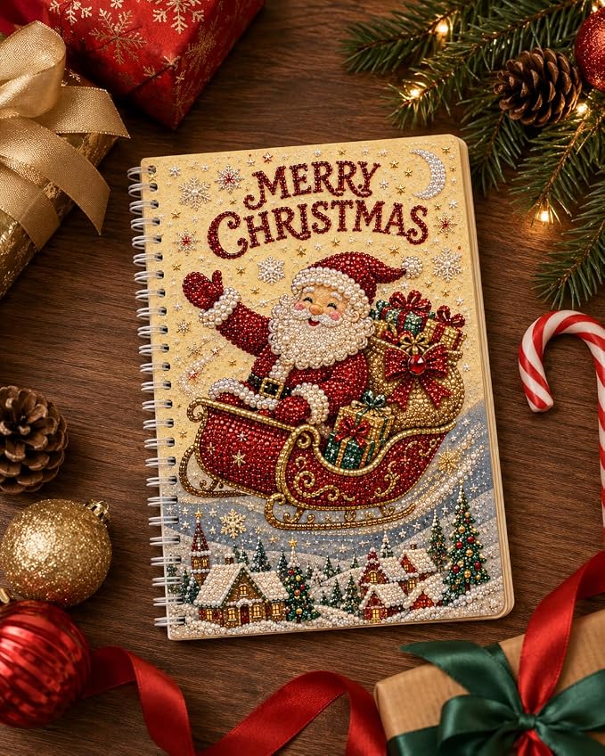 100 Pages DIY Christmas Pearl Diamond Art Painting Notebook，Style D