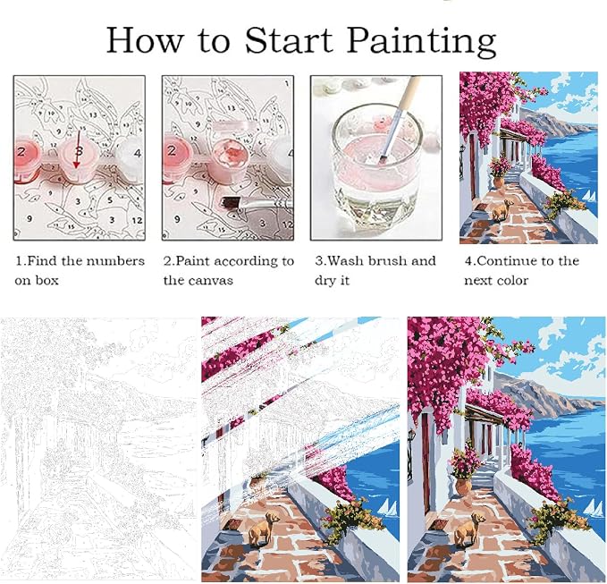ZRIZQ Landscape Paint by Numbers Kit for Adults Beginner,Scenery,16x20 | Full set with rich paints,wooden brushes,rolled canvas.Calming activity.Beginner friendly.Just open and paint.