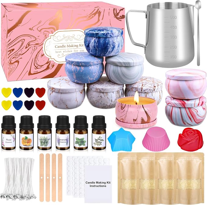 Candle Making Kits for Adults, Candle Making Supplies Accessory for Beginner, DIY Scented Candle with Beeswax, Essential Oil, Wicks, Wax Melting Pot, Moulds, Candle Jars, Dye, Make Your Own Candle